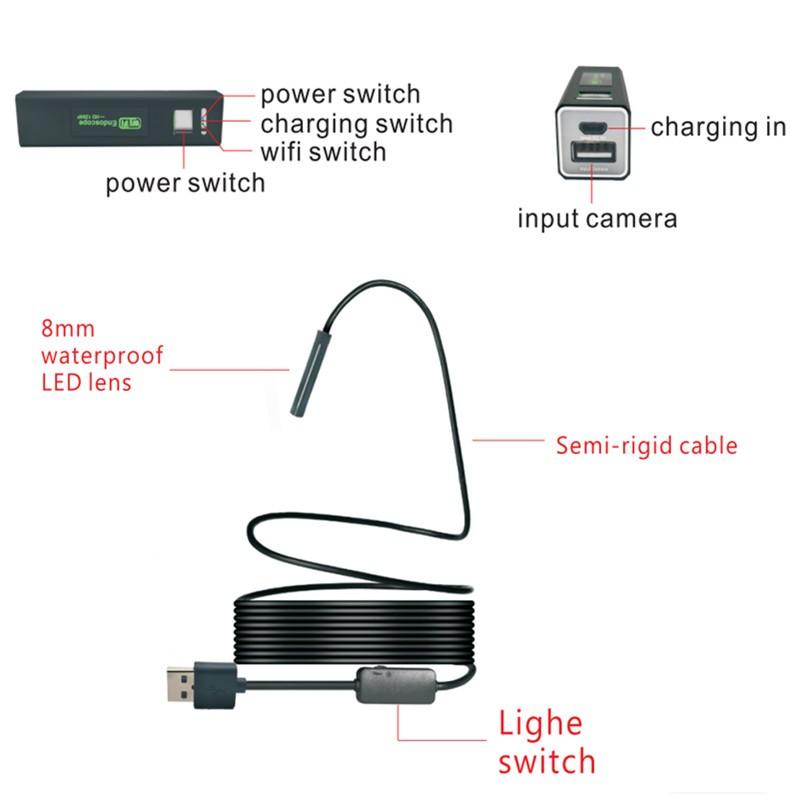 8MM Endoscope Inspection Camera 1200P Semi Rigid Hard Tube Endoscope Wifi Borescope Snake Video Camera For Iphone - Image 4