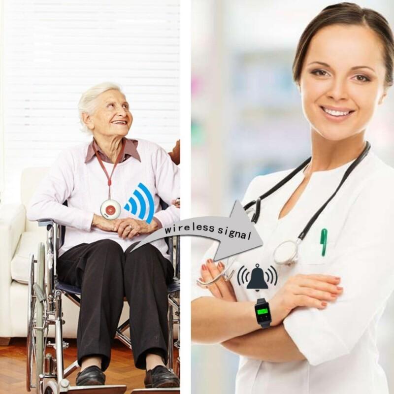 Caregiver Pager Healthcare Wireless Nurse Calling System Emergency Call Button 1 Watch Receiver 2 Call Buzzers - Image 2