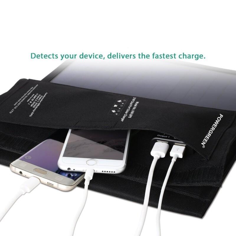 PowerGreen Folding Solar Charger 21W with Dual USB Foldable Solar Panel Bag for iphone6s 6 Plus,Android,Samsung ,HTC,LG,Nexus - Image 5