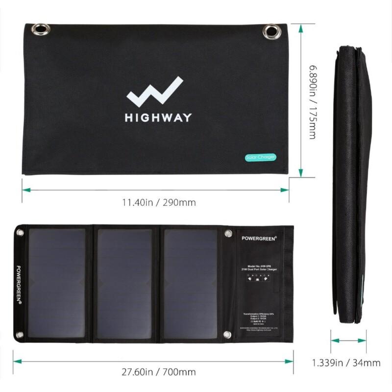 PowerGreen Folding Solar Charger 21W with Dual USB Foldable Solar Panel Bag for iphone6s 6 Plus,Android,Samsung ,HTC,LG,Nexus - Image 3