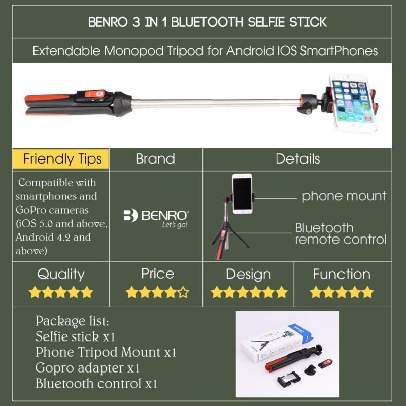 33-Inch Handheld And Mini Tripod 3 in 1 Self-Portrait Phone Selfie Stick With Bluetooth Remote for iPhone 8 Gopro - Image 6