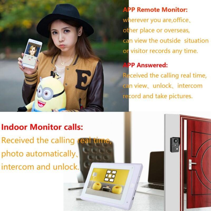 IP Video Door Phone Doorbell Intercom Entry System With IR-CUT HD 1000TVL Wired Camera Night Vision 7inch Wireless/Wired Monitor - Image 5