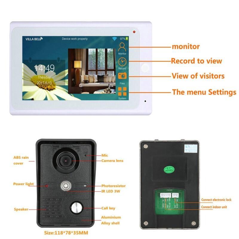 IP Video Door Phone Doorbell Intercom Entry System With IR-CUT HD 1000TVL Wired Camera Night Vision 7inch Wireless/Wired Monitor - Image 6