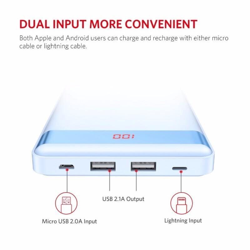 Dual USB Power Bank 20000mAh Output/Input Portable Charger with Digital Display External Battery Slim - Image 3