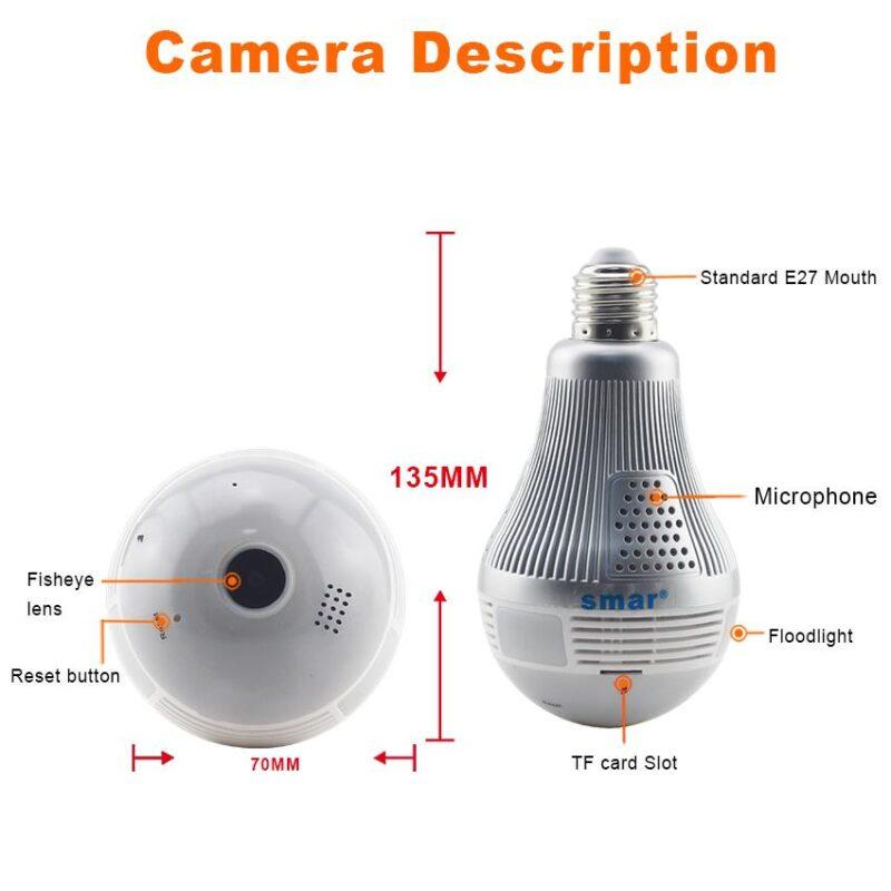 3MP FishEye Wireless VR Panoramic IP Camera Bulb Light Wifi Surveillance 360 degree CCTV Home Security Monitor - Image 5