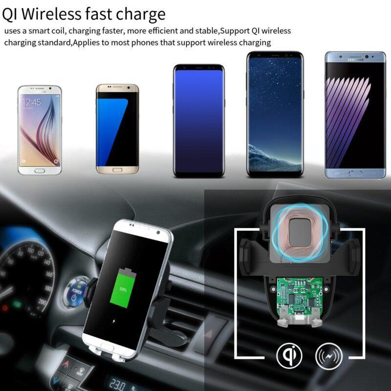 Qi Fast Wireless Charger Pad For Samsung Galaxy S8 Plus S6 Edge S7 Edge Note 5 8 Car Phone Holder Air Vent Mount Stand - Image 2