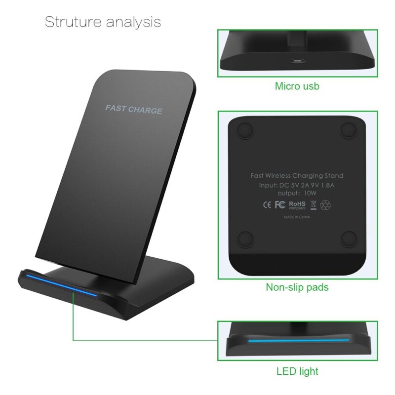 Fast Qi Charge Wireless Charger Stand for iPhone X 8 / 8 Plus, Galaxy S8 S7 S6 Edge+ / Note 8 5 With 3-USB Port EU AC Wall Adapter - Image 3