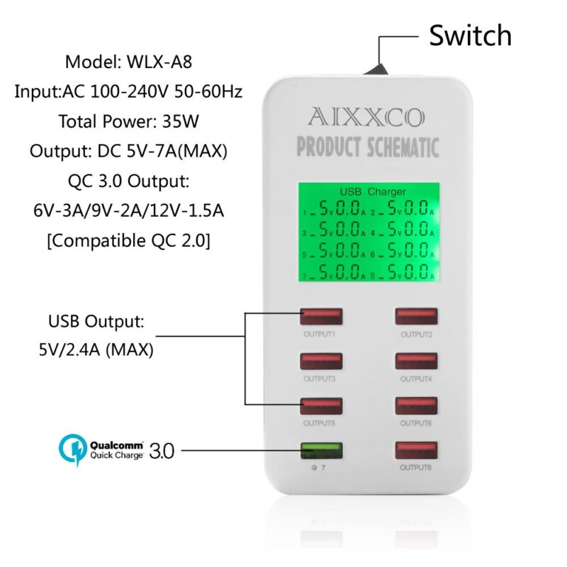 Quick Charge QC3.0 Adapter USB Charger Smart 8 Port Desktop Charger Mobile Phone Travel Charger QC2.0 - Image 3