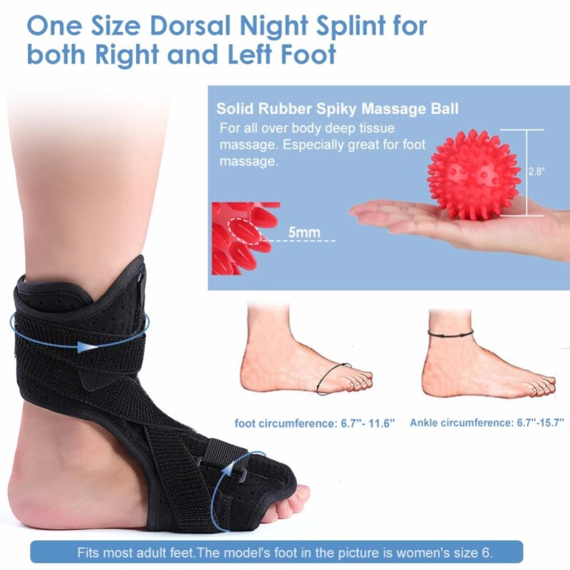 Medical Foot Drop Ankle Splint Support + Spiky Massage Ball Plantar Fasciitis Dorsal Night Splint Foot Orthosis Stabilizer - Image 6