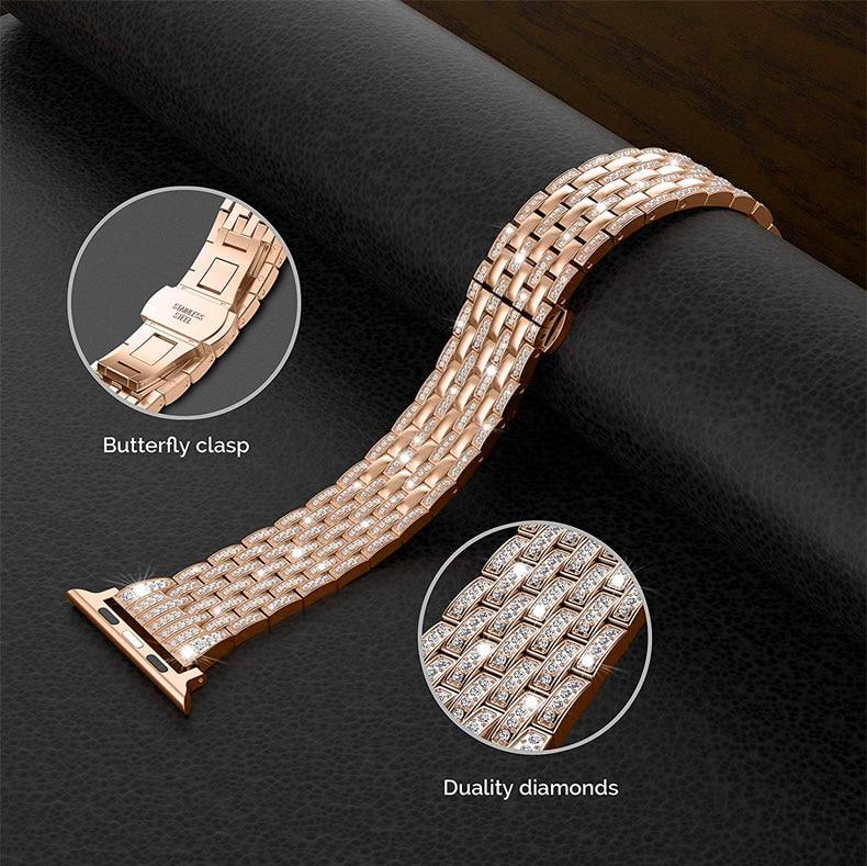 Luxury Diamond strap for Apple watch band 40mm 38mm 6/5/4/3/2/1 iwatch band 40 mm 38 mm 42mm 44mm stainless steel bracelet