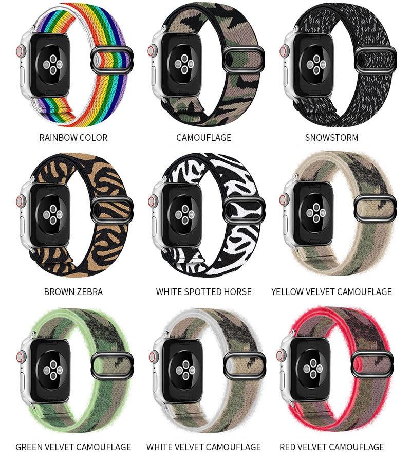 Nylon Loop Strap for Apple Watch Band 6 38mm 40mm 42mm 44mm Iwatch Series 6 5 4 3 2 Bohemia Elastic Watch Replacement Strap