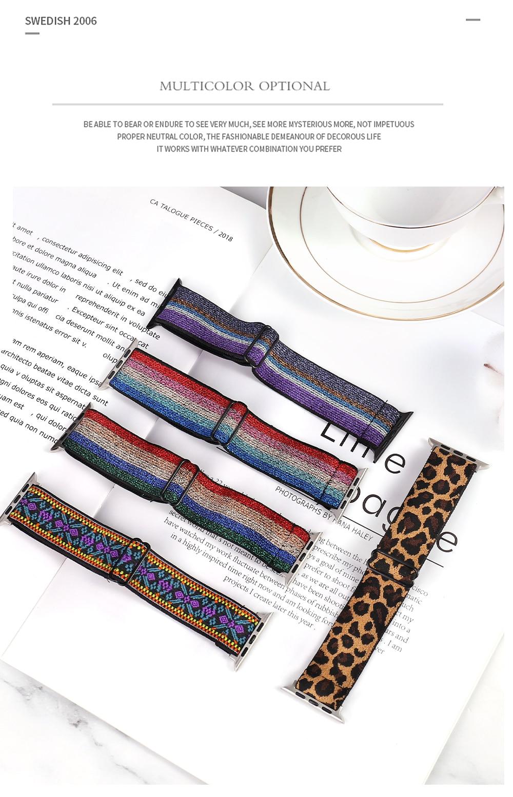 Nylon Loop Strap for Apple Watch Band 6 38mm 40mm 42mm 44mm Iwatch Series 6 5 4 3 2 Bohemia Elastic Watch Replacement Strap