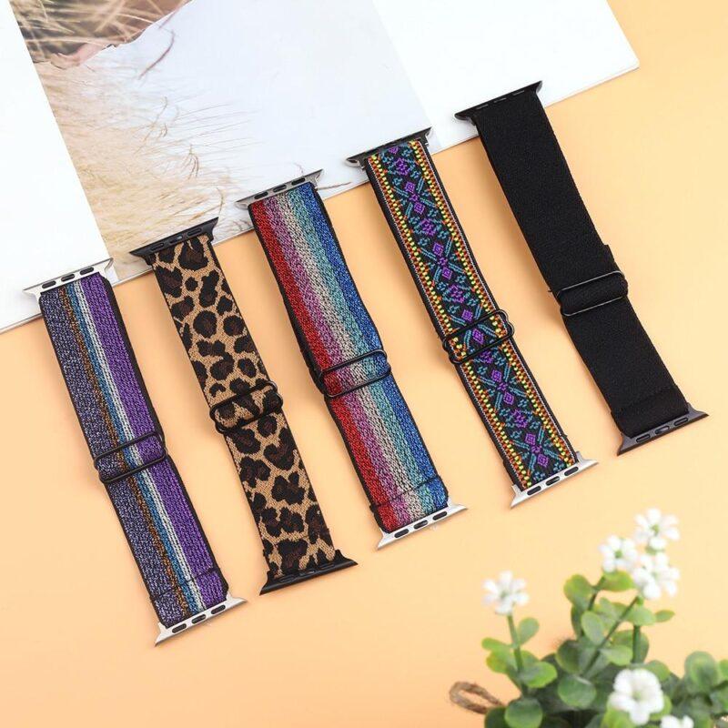 38/44mm Elastic Nylon Loop Strap for Apple Watch Band 6 38/40/42/44mm Series 6 5 4 3 2 Bohemia Elastic Watch Replacement Strap - Image 3