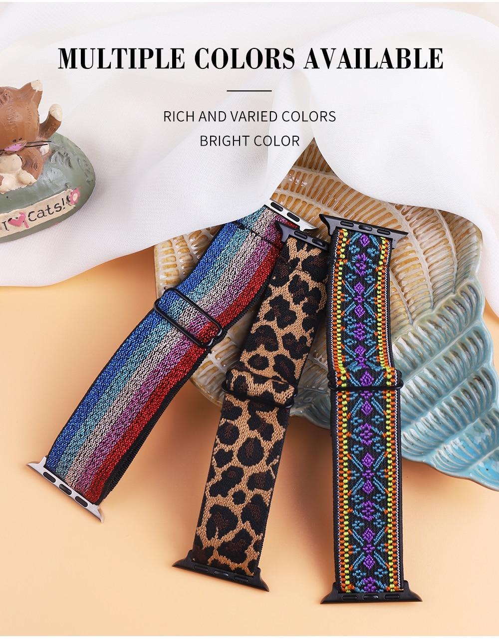 Nylon Loop Strap for Apple Watch Band 6 38mm 40mm 42mm 44mm Iwatch Series 6 5 4 3 2 Bohemia Elastic Watch Replacement Strap