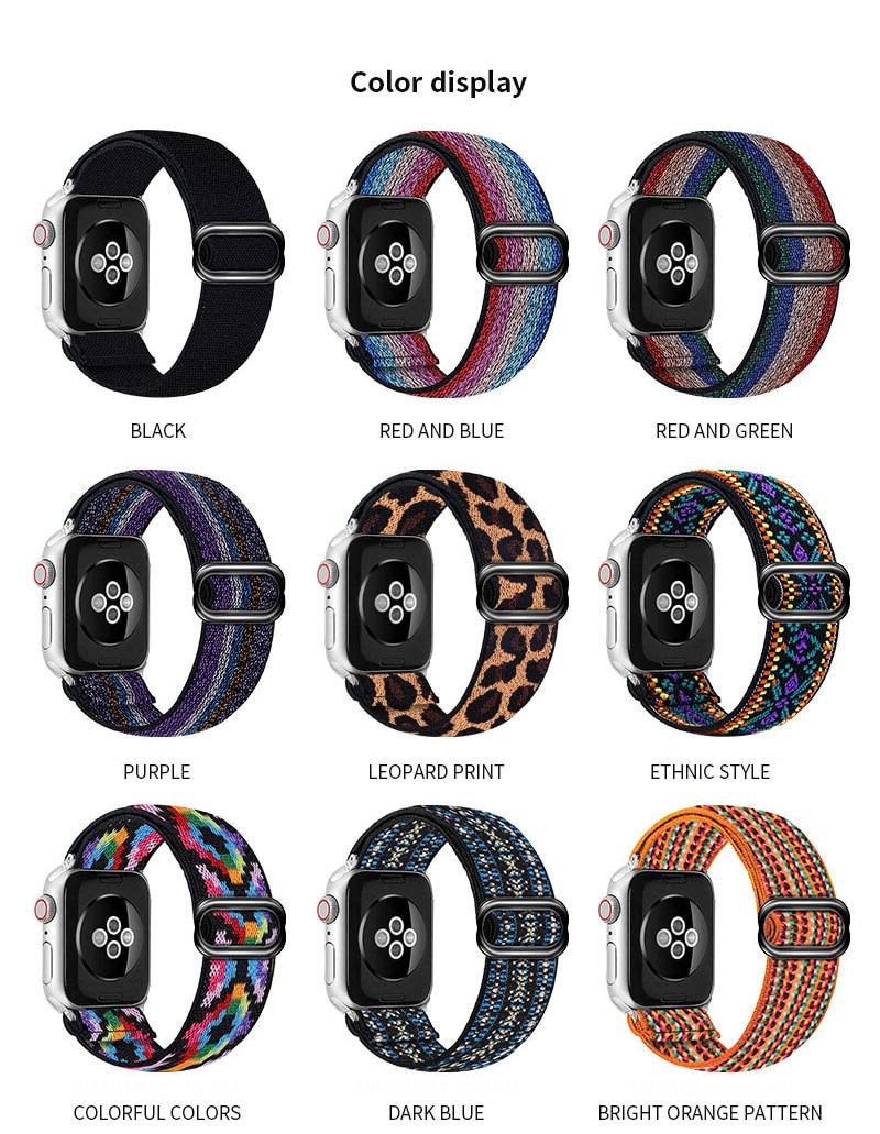 Nylon Loop Strap for Apple Watch Band 6 38mm 40mm 42mm 44mm Iwatch Series 6 5 4 3 2 Bohemia Elastic Watch Replacement Strap