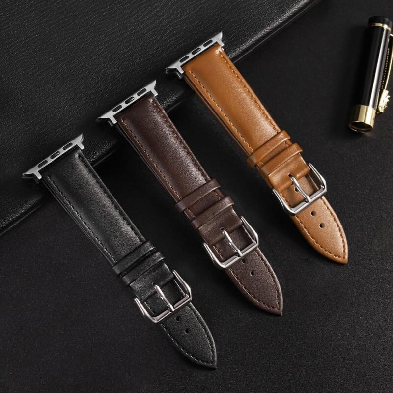 38/44 Genuine Leather Band Strap For Apple Watch Brown Leather Band Loop Strap 6 SE 5 4 3 2 1 38mm 40mm Men Leather Watch Band for I-Watch 44mm 42mm Bracelet - Image 2