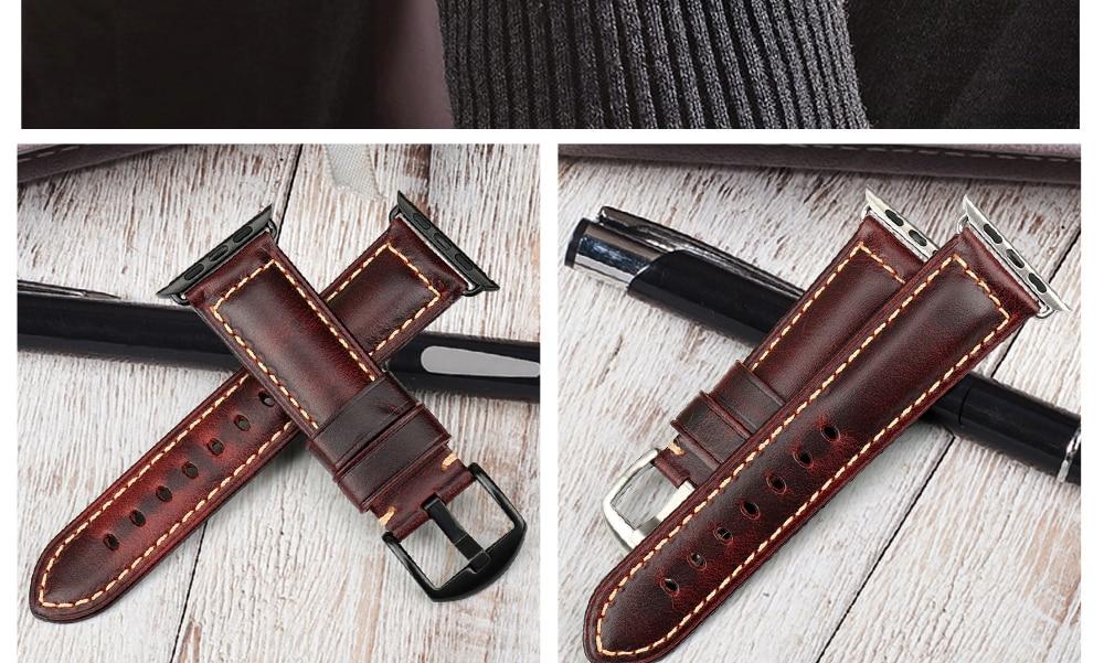 Vintage Bracelet Cow Leather Band For Apple Watch 44mm 40mm 42mm 38mm 6 SE 5 4 3 For Apple Watch Strap iWatch Watchband