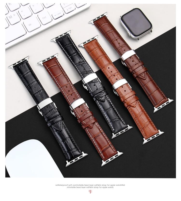 Carouse Genuine Calfskin Watchband For Apple Watch Band Series SE/6/5/4/3/2/1 38mm 42mm Leather Strap For iWatch 40mm 44mm