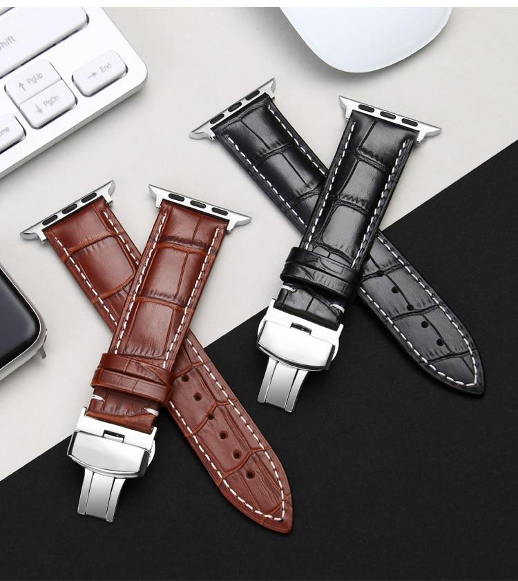 Carouse Genuine Calfskin Watchband For Apple Watch Band Series SE/6/5/4/3/2/1 38mm 42mm Leather Strap For iWatch 40mm 44mm