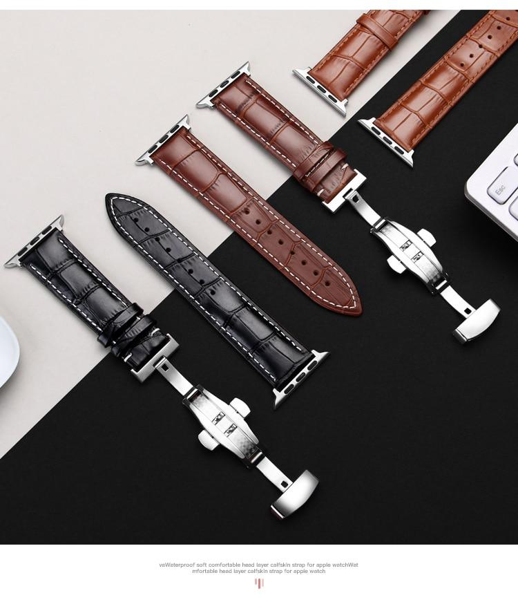 Carouse Genuine Calfskin Watchband For Apple Watch Band Series SE/6/5/4/3/2/1 38mm 42mm Leather Strap For iWatch 40mm 44mm