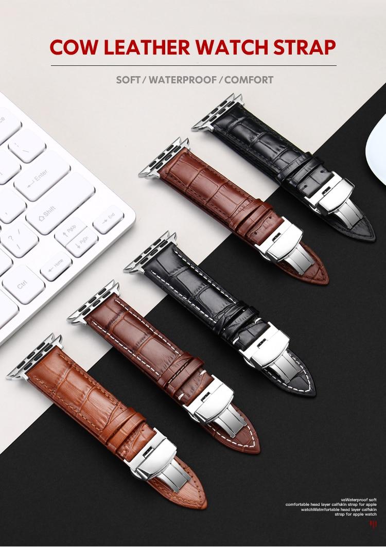 Carouse Genuine Calfskin Watchband For Apple Watch Band Series SE/6/5/4/3/2/1 38mm 42mm Leather Strap For iWatch 40mm 44mm