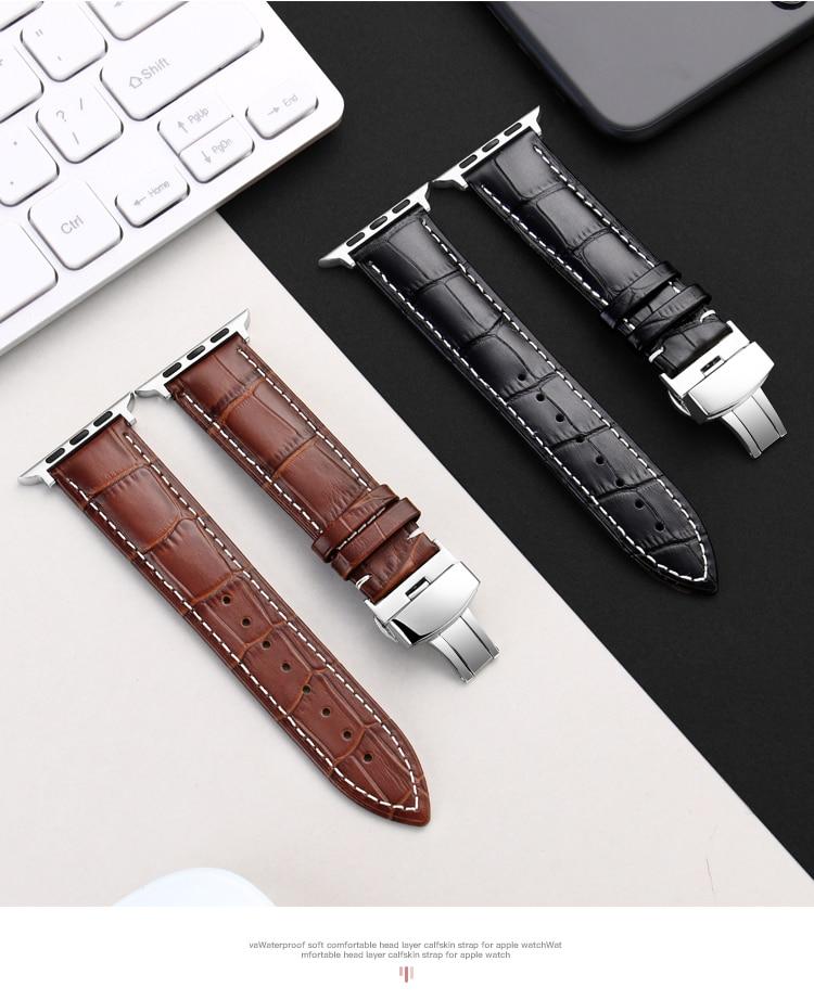 Carouse Genuine Calfskin Watchband For Apple Watch Band Series SE/6/5/4/3/2/1 38mm 42mm Leather Strap For iWatch 40mm 44mm