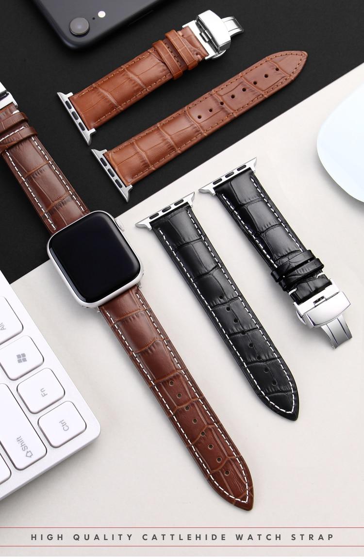 Carouse Genuine Calfskin Watchband For Apple Watch Band Series SE/6/5/4/3/2/1 38mm 42mm Leather Strap For iWatch 40mm 44mm