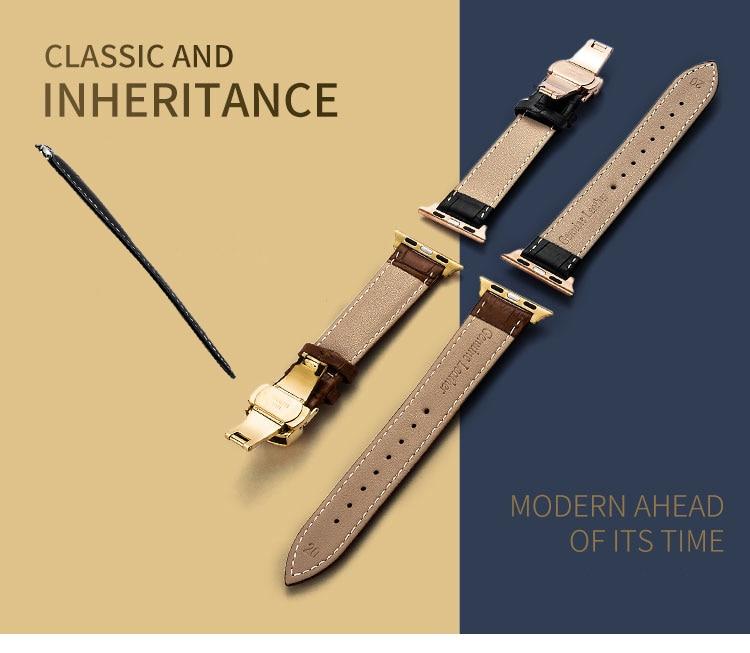 Strap For Apple watch 6 band 44mm 40mm Butterfly buckle correa Iwatch 42mm 38mm Leather watchband bracelet for series 5 4 3 2 SE