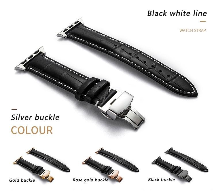 Strap For Apple watch 6 band 44mm 40mm Butterfly buckle correa Iwatch 42mm 38mm Leather watchband bracelet for series 5 4 3 2 SE