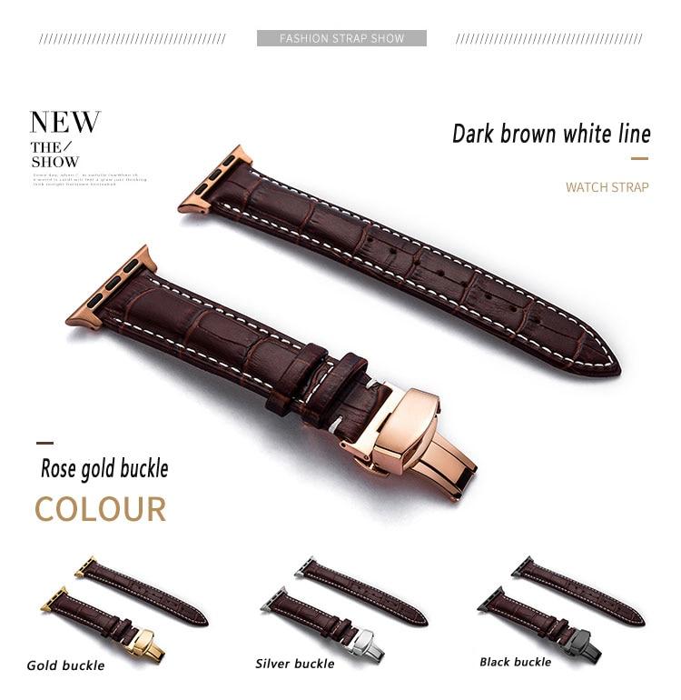 Strap For Apple watch 6 band 44mm 40mm Butterfly buckle correa Iwatch 42mm 38mm Leather watchband bracelet for series 5 4 3 2 SE