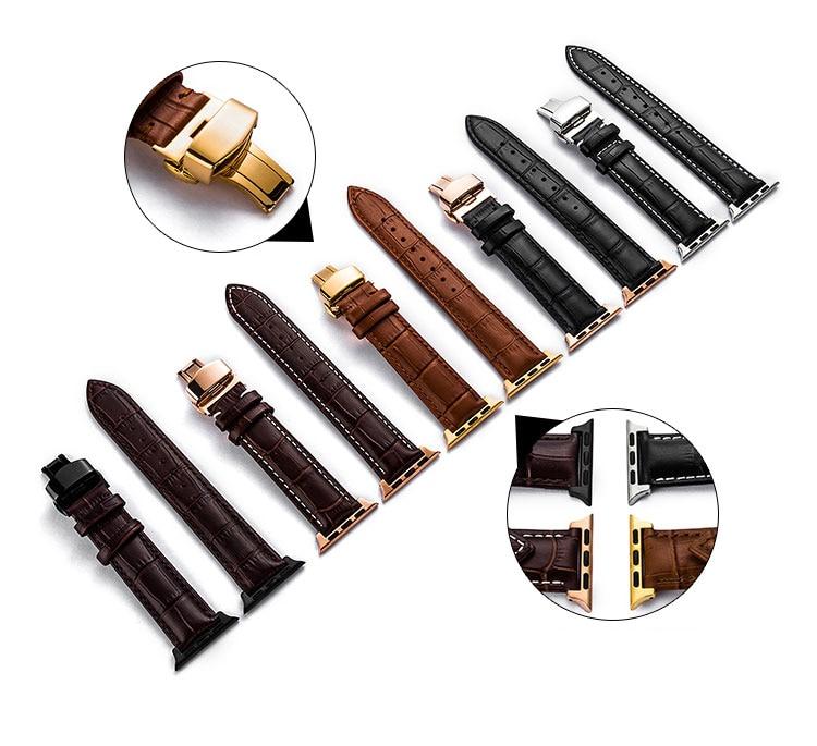 Strap For Apple watch 6 band 44mm 40mm Butterfly buckle correa Iwatch 42mm 38mm Leather watchband bracelet for series 5 4 3 2 SE