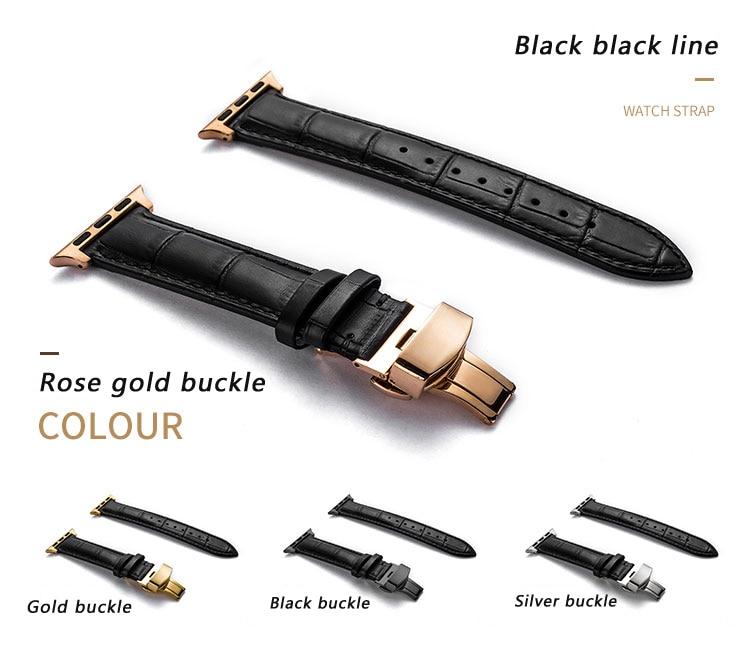 Strap For Apple watch 6 band 44mm 40mm Butterfly buckle correa Iwatch 42mm 38mm Leather watchband bracelet for series 5 4 3 2 SE