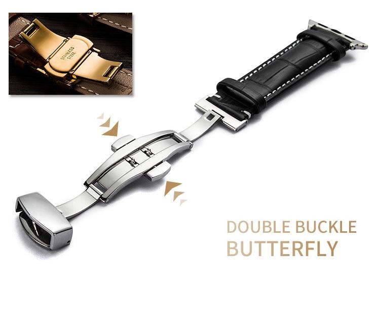 Strap For Apple watch 6 band 44mm 40mm Butterfly buckle correa Iwatch 42mm 38mm Leather watchband bracelet for series 5 4 3 2 SE