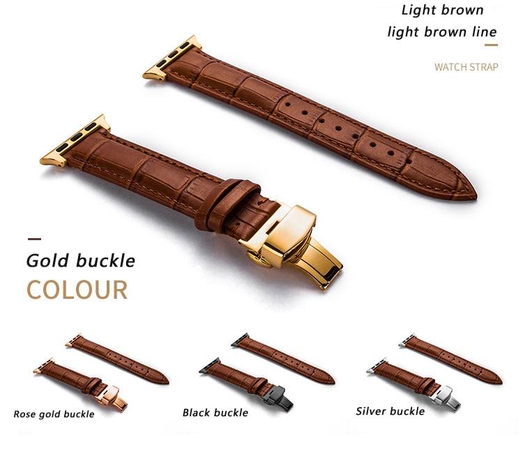 Strap For Apple watch 6 band 44mm 40mm Butterfly buckle correa Iwatch 42mm 38mm Leather watchband bracelet for series 5 4 3 2 SE