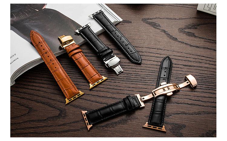 Strap For Apple watch 6 band 44mm 40mm Butterfly buckle correa Iwatch 42mm 38mm Leather watchband bracelet for series 5 4 3 2 SE