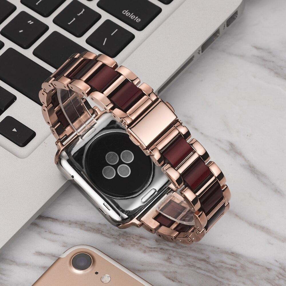 for apple watch 6 se band 44mm 40mm series 5 4 Resin + Stainless Steel Luxury strap for iwatch 3 bands 42mm 38mm link bracelet