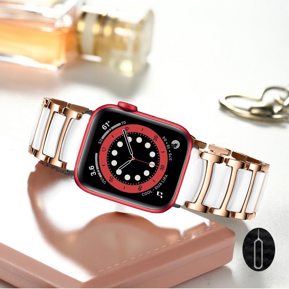 for apple watch 6 band 44mm 40mm se strap series 5 4 luxury Ceramics Stainless Steel Business Bracelet for iwatch 3 42mm 38mm