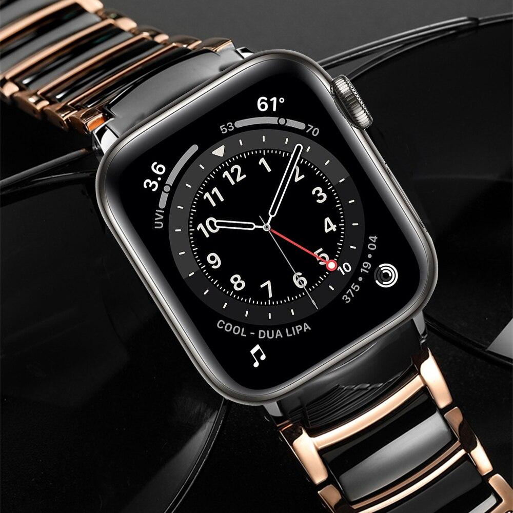 for apple watch 6 band 44mm 40mm se strap series 5 4 luxury Ceramics Stainless Steel Business Bracelet for iwatch 3 42mm 38mm