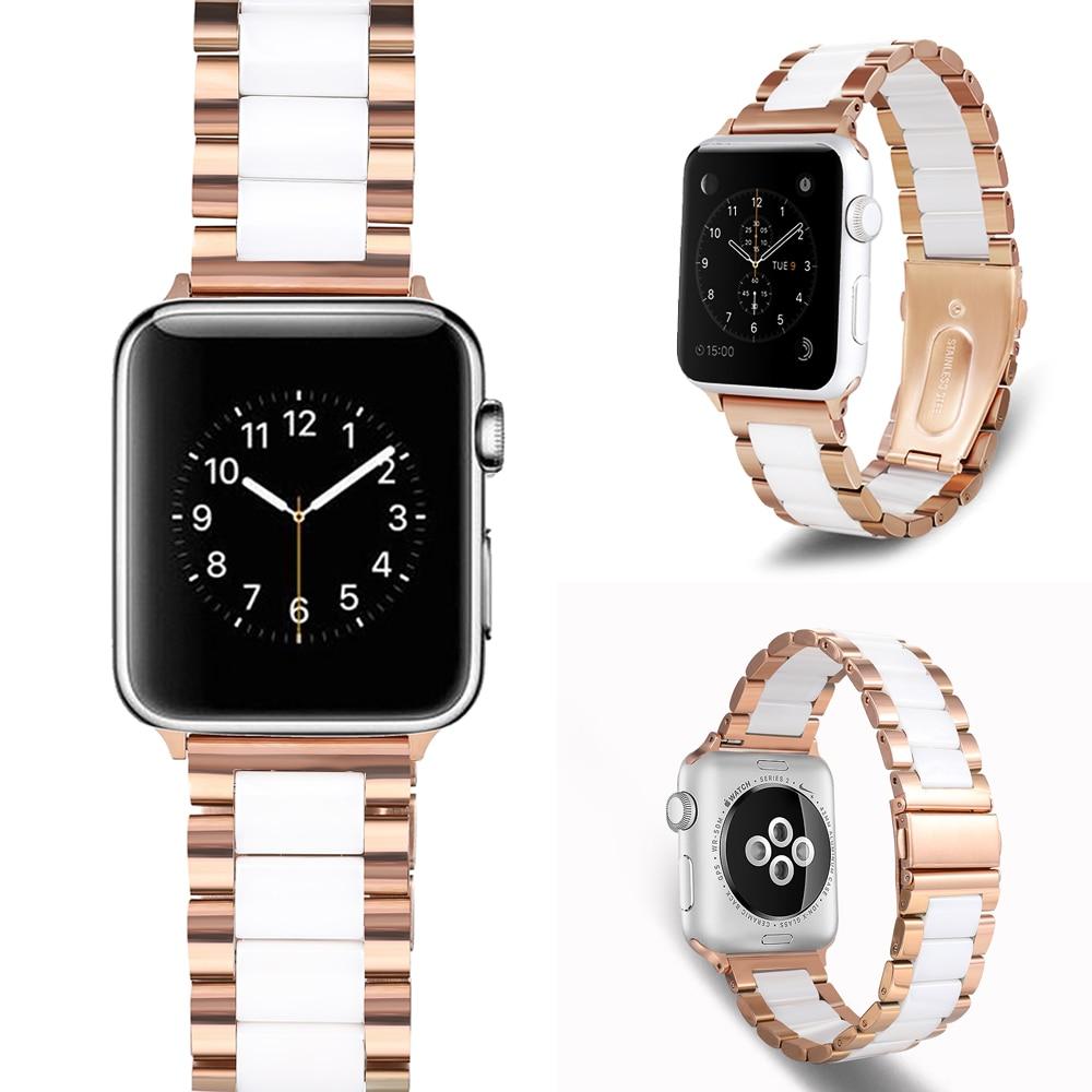 Suitable for Apple Watch SE 6/5 stainless steel ceramics band strap 40mm/38mm/44mm/42mm Link bracelet iwatch series 6/5/4/3/2/1