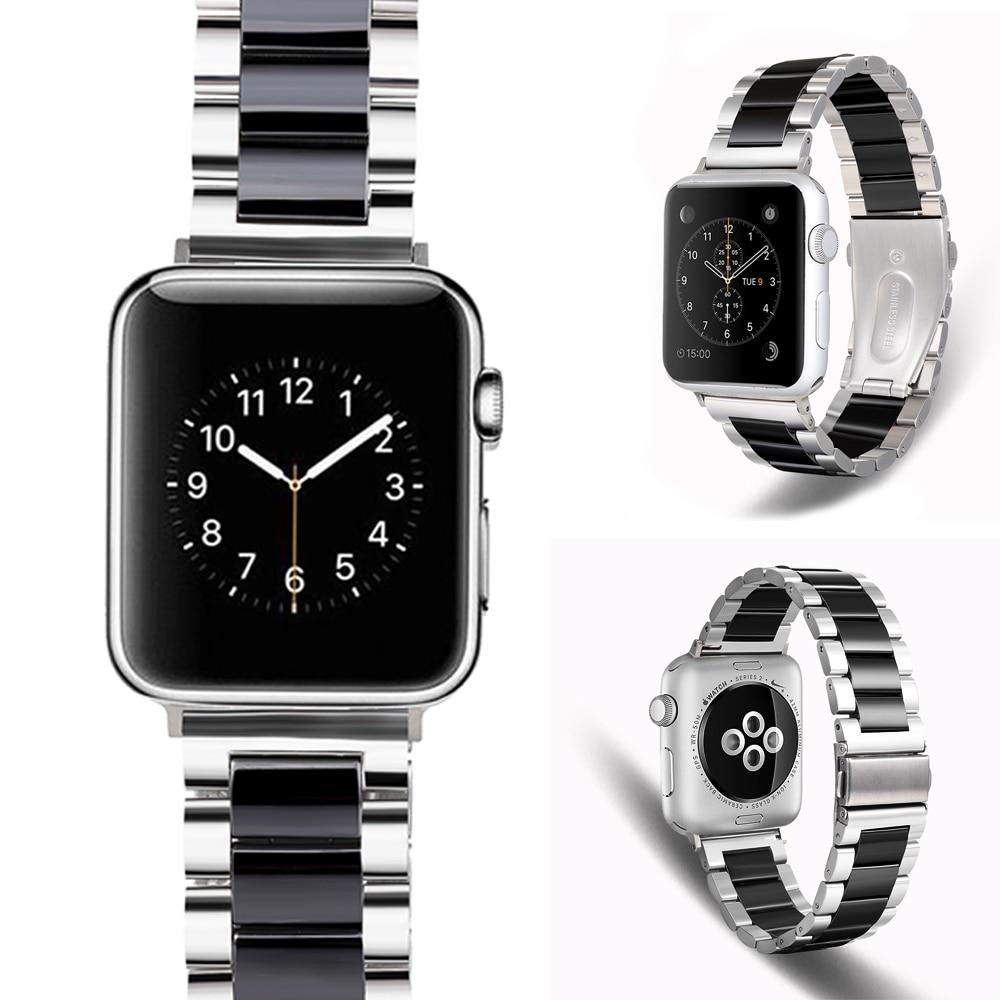 Suitable for Apple Watch SE 6/5 stainless steel ceramics band strap 40mm/38mm/44mm/42mm Link bracelet iwatch series 6/5/4/3/2/1