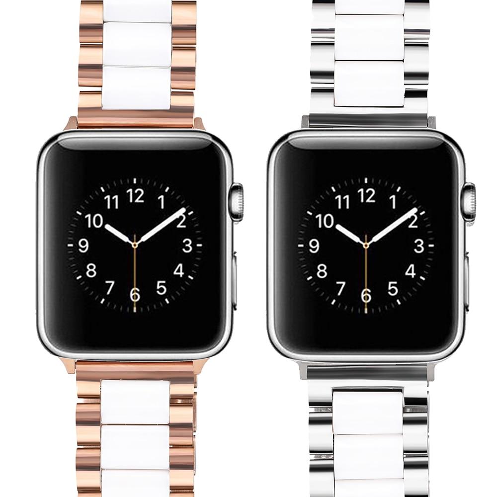 Suitable for Apple Watch SE 6/5 stainless steel ceramics band strap 40mm/38mm/44mm/42mm Link bracelet iwatch series 6/5/4/3/2/1