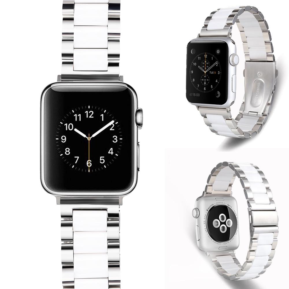 Suitable for Apple Watch SE 6/5 stainless steel ceramics band strap 40mm/38mm/44mm/42mm Link bracelet iwatch series 6/5/4/3/2/1