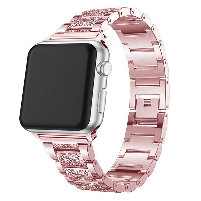 For Apple Watch Band Series 6 5 4 3 2 1 Women Lady Diamond Band Strap for iWatch 6 44MM 40MM 42MM 38MM Stainless Steel Bracelet