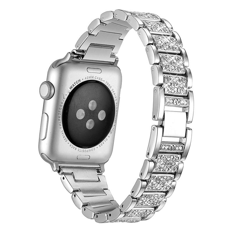 For Apple Watch Band Series 6 5 4 3 2 1 Women Lady Diamond Band Strap for iWatch 6 44MM 40MM 42MM 38MM Stainless Steel Bracelet