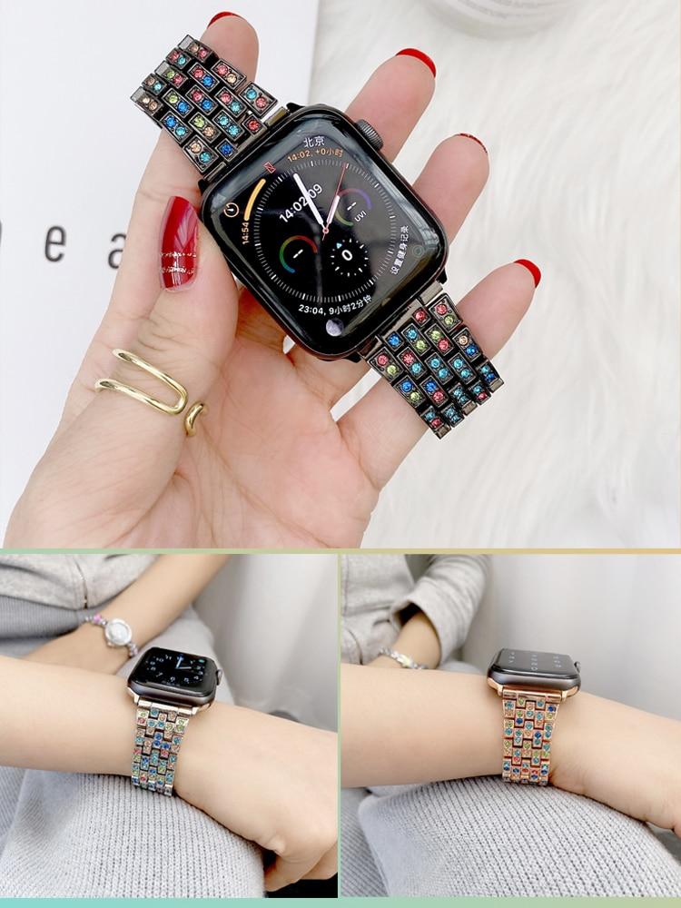 For Apple Watch Band Series 6 5 4 3 2 1 Women Lady Diamond Band Strap for iWatch 6 44MM 40MM 42MM 38MM Stainless Steel Bracelet