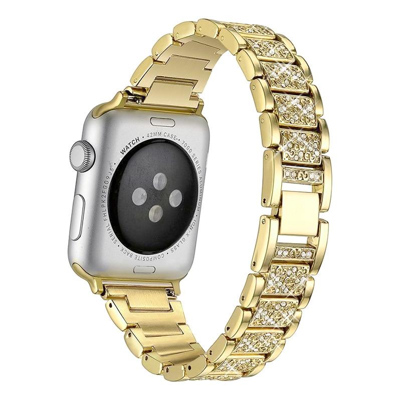 For Apple Watch Band Series 6 5 4 3 2 1 Women Lady Diamond Band Strap for iWatch 6 44MM 40MM 42MM 38MM Stainless Steel Bracelet