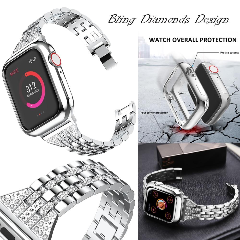 For Apple Watch Band Series 6 5 4 3 2 1 Women Lady Diamond Band Strap for iWatch 6 44MM 40MM 42MM 38MM Stainless Steel Bracelet