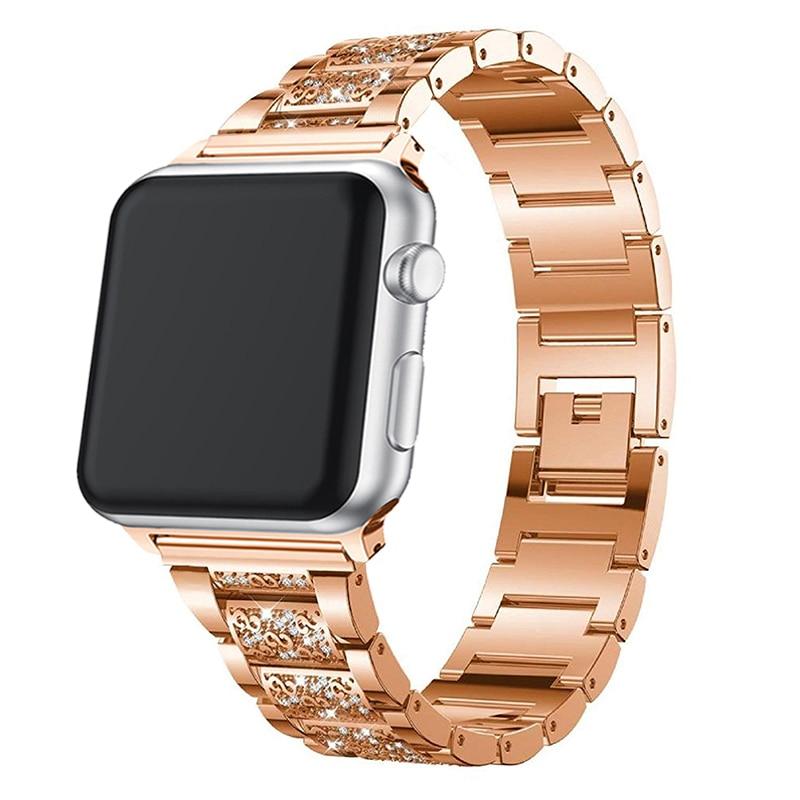 For Apple Watch Band Series 6 5 4 3 2 1 Women Lady Diamond Band Strap for iWatch 6 44MM 40MM 42MM 38MM Stainless Steel Bracelet