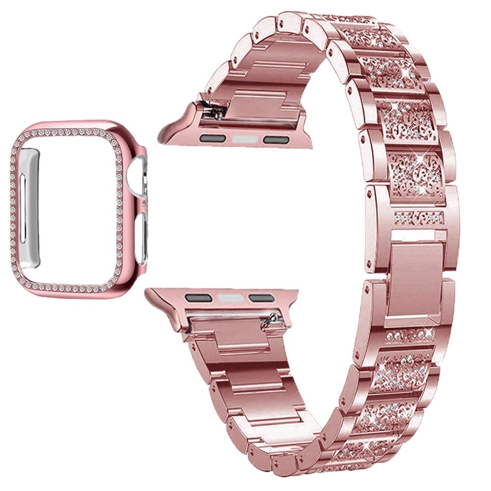 For Apple Watch Band Series 6 5 4 3 2 1 Women Lady Diamond Band Strap for iWatch 6 44MM 40MM 42MM 38MM Stainless Steel Bracelet