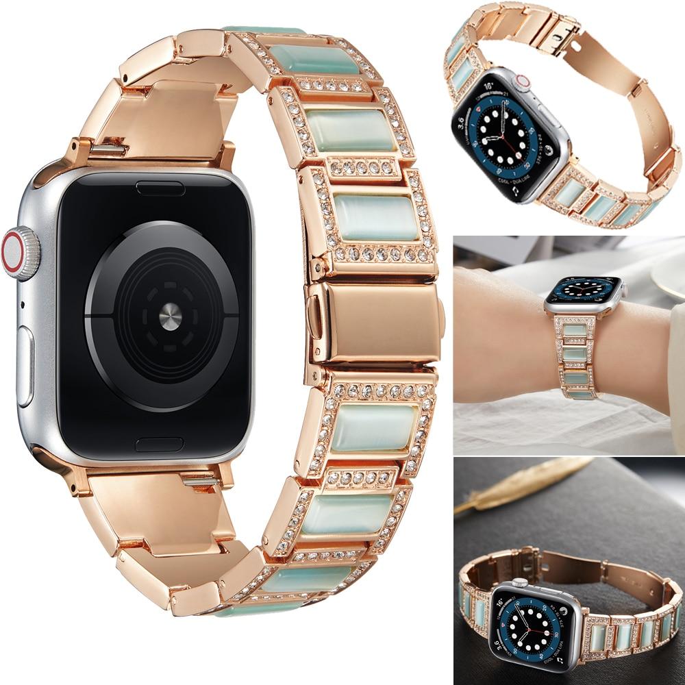 For Apple Watch Band Series 6 5 4 3 2 1 Women Lady Diamond Band Strap for iWatch 6 44MM 40MM 42MM 38MM Stainless Steel Bracelet